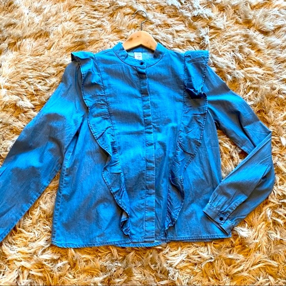 H&M Ruffled Denim Blouse NWOT